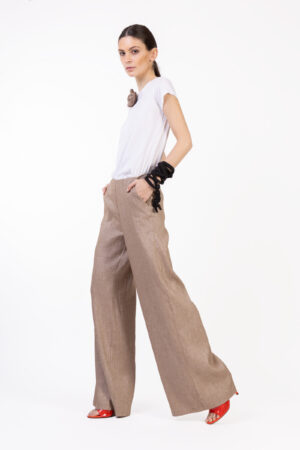 Pantaloni palazzo estivi eleganti LinenCanvas - Tabacco, s